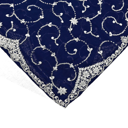 Indian Vintage Heavy Blue Dupatta Georgette Long Stole Hand Embroidered Scarf Zari Zardozi Wedding/ Bridal Veil Hijab