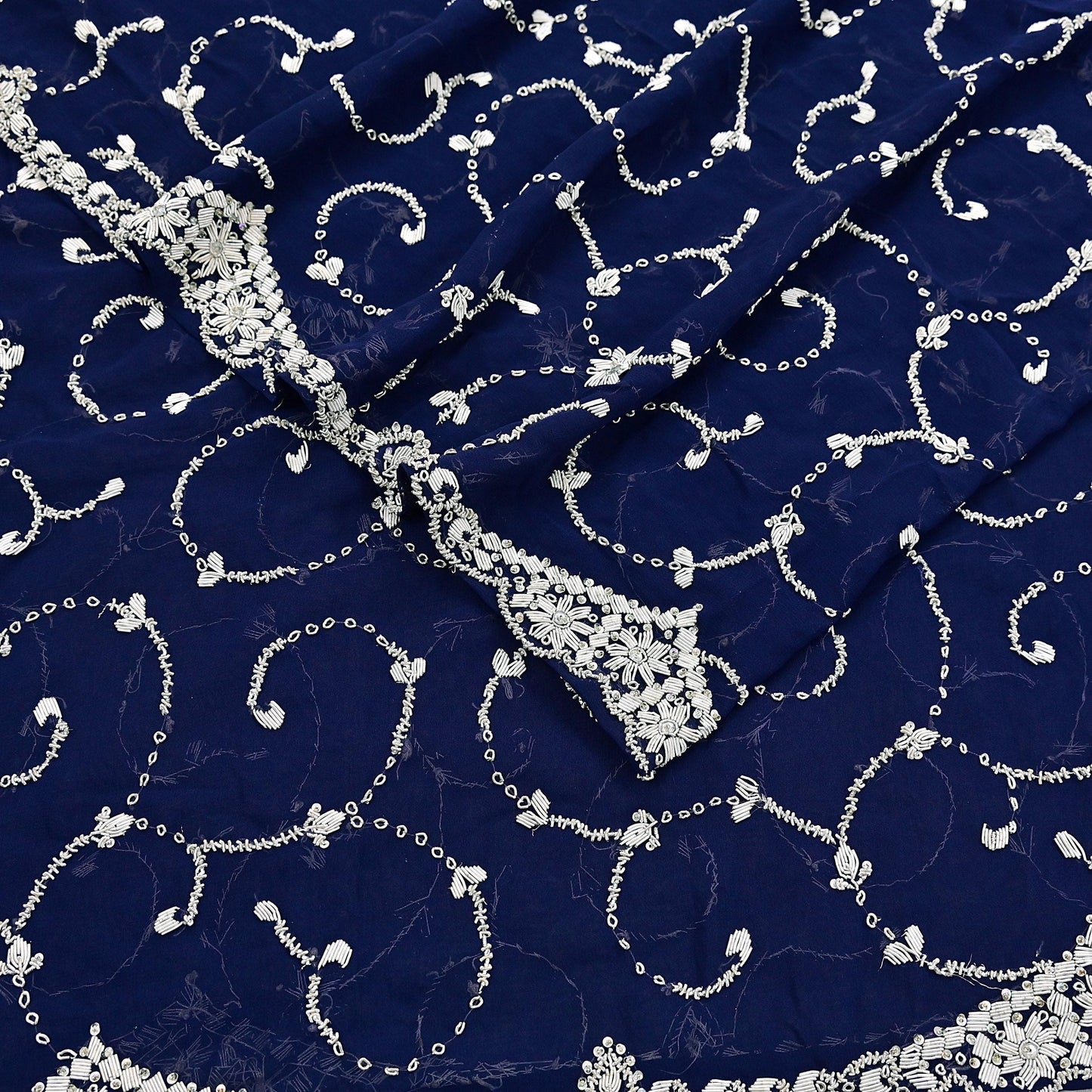 Indian Vintage Heavy Blue Dupatta Georgette Long Stole Hand Embroidered Scarf Zari Zardozi Wedding/ Bridal Veil Hijab