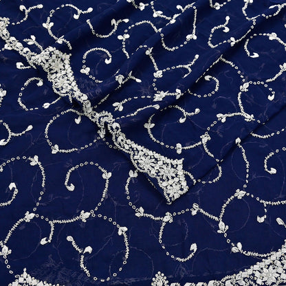 Indian Vintage Heavy Blue Dupatta Georgette Long Stole Hand Embroidered Scarf Zari Zardozi Wedding/ Bridal Veil Hijab