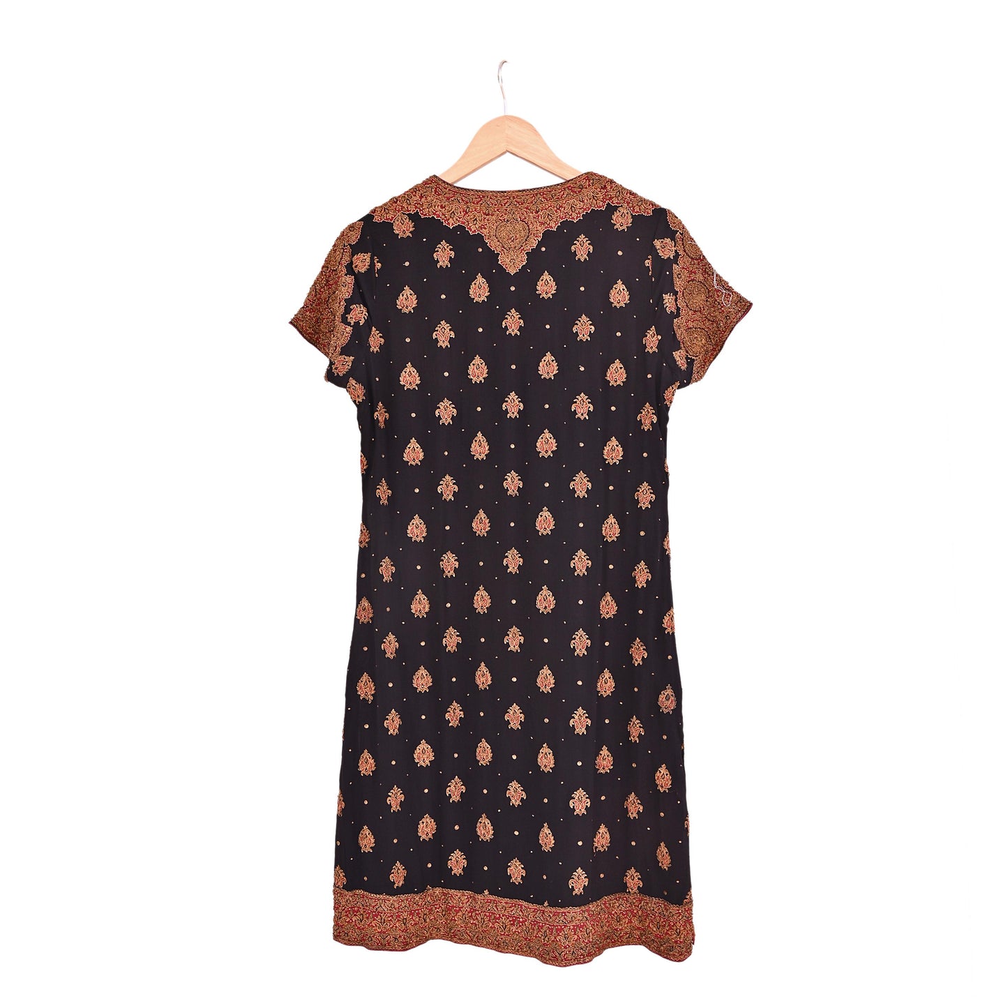 Indian Vintage Ritu Kumar Black Pure Crepe Silk Long Kurta Hand Embroidered Printed Designer Ethnic Festive Party Wear Tunic