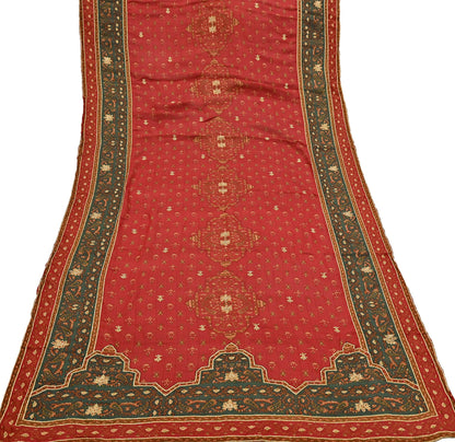 Indian Pre-Owned Red & Green Pure Silk Hand Embroidered Ritu Kumar Designer 2 Piece Suit Set (Kurta + Dupatta)