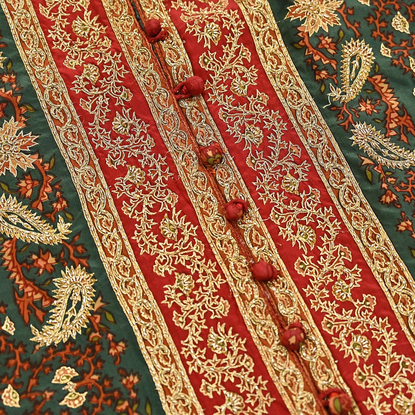 Indian Vintage Red & Green Ritu Kumar Pure Silk Kurta Hand Embroidered Printed Designer Ethnic Festive Party Wear Tunic