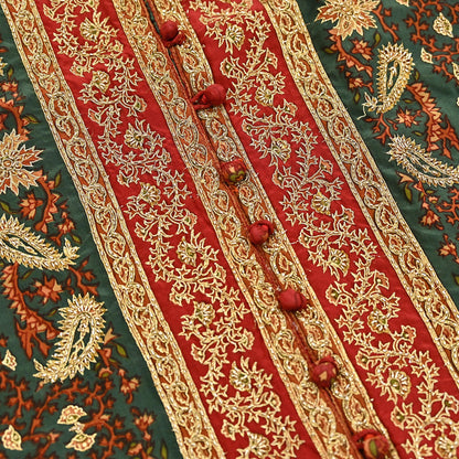 Indian Vintage Red & Green Ritu Kumar Pure Silk Kurta Hand Embroidered Printed Designer Ethnic Festive Party Wear Tunic