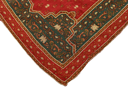 Indian Vintage Red & Green Dupatta Pure Silk Long Stole Hand Embroidered Designer By Ritu Kumar Scarves Scarf Zari Zardozi