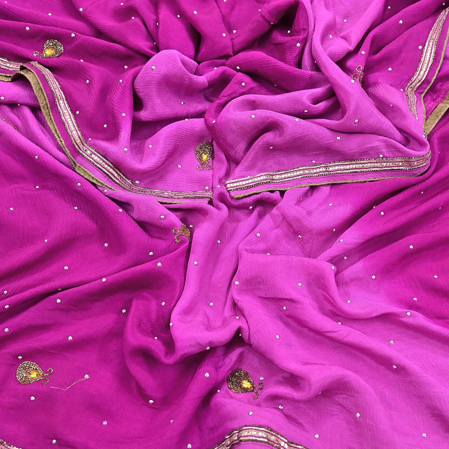 Indian Vintage Pink Dupatta Pure silk Long Stole Hand Embroidered Scarves Stole Veil Wrap Sequins Dabka/ Zardozi