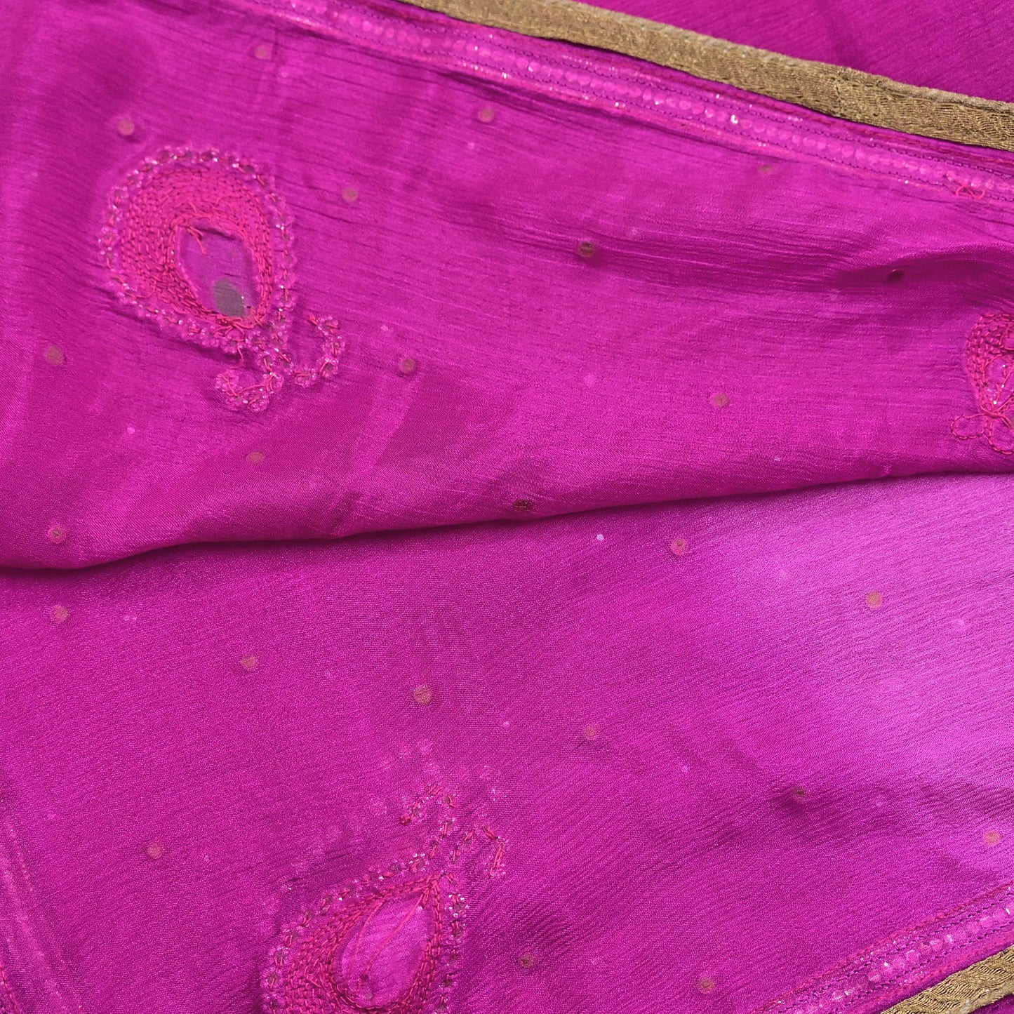 Indian Vintage Pink Dupatta Pure silk Long Stole Hand Embroidered Scarves Stole Veil Wrap Sequins Dabka/ Zardozi