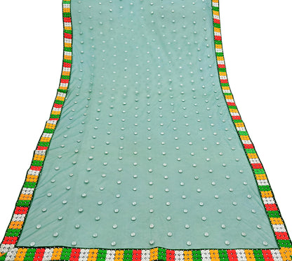 Indian Vintage Green Dupatta Net Mesh Long Stole Hand Embroidered Scarves Zari Sequins Stole