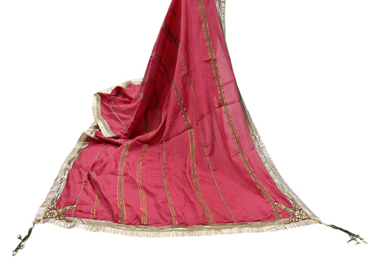 Indian Vintage Pink Dupatta Pure silk Long Stole Hand Embroidered Scarves Stole Veil Wrap Sequins Dabka/ Zardozi