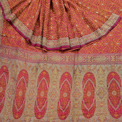Indian Vintage Rani Pink Banarasi Brocade Saree Heavy Wedding Sari in Pure Satin Silk Woven Zari Fabric for Crafting, Dressmaking