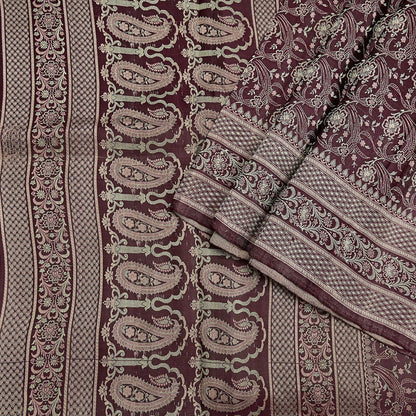 Vintage Brown Banarasi Silk Saree Pure Satin Silk Handwoven Tanchoi Fabric with Floral Weave 5 Yard Dressmaking Craft Material