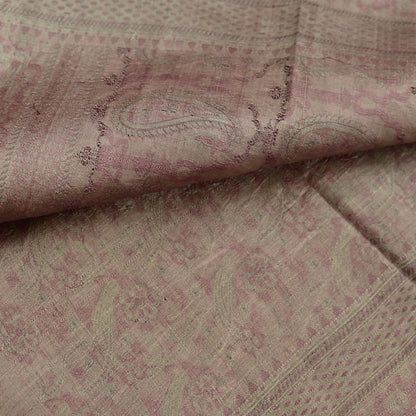 Vintage Brown Banarasi Silk Saree Pure Satin Silk Handwoven Tanchoi Fabric with Floral Weave 5 Yard Dressmaking Craft Material
