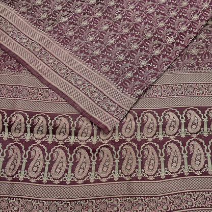 Vintage Brown Banarasi Silk Saree Pure Satin Silk Handwoven Tanchoi Fabric with Floral Weave 5 Yard Dressmaking Craft Material