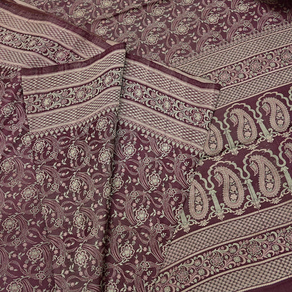 Vintage Brown Banarasi Silk Saree Pure Satin Silk Handwoven Tanchoi Fabric with Floral Weave 5 Yard Dressmaking Craft Material