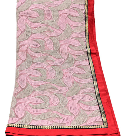 Indian Vintage Heavy Dupatta Pink Net Mesh Long Stole Hand Embroidered Scarves Zardozi/Dabka Zari Sequins Wedding Hijab Veil