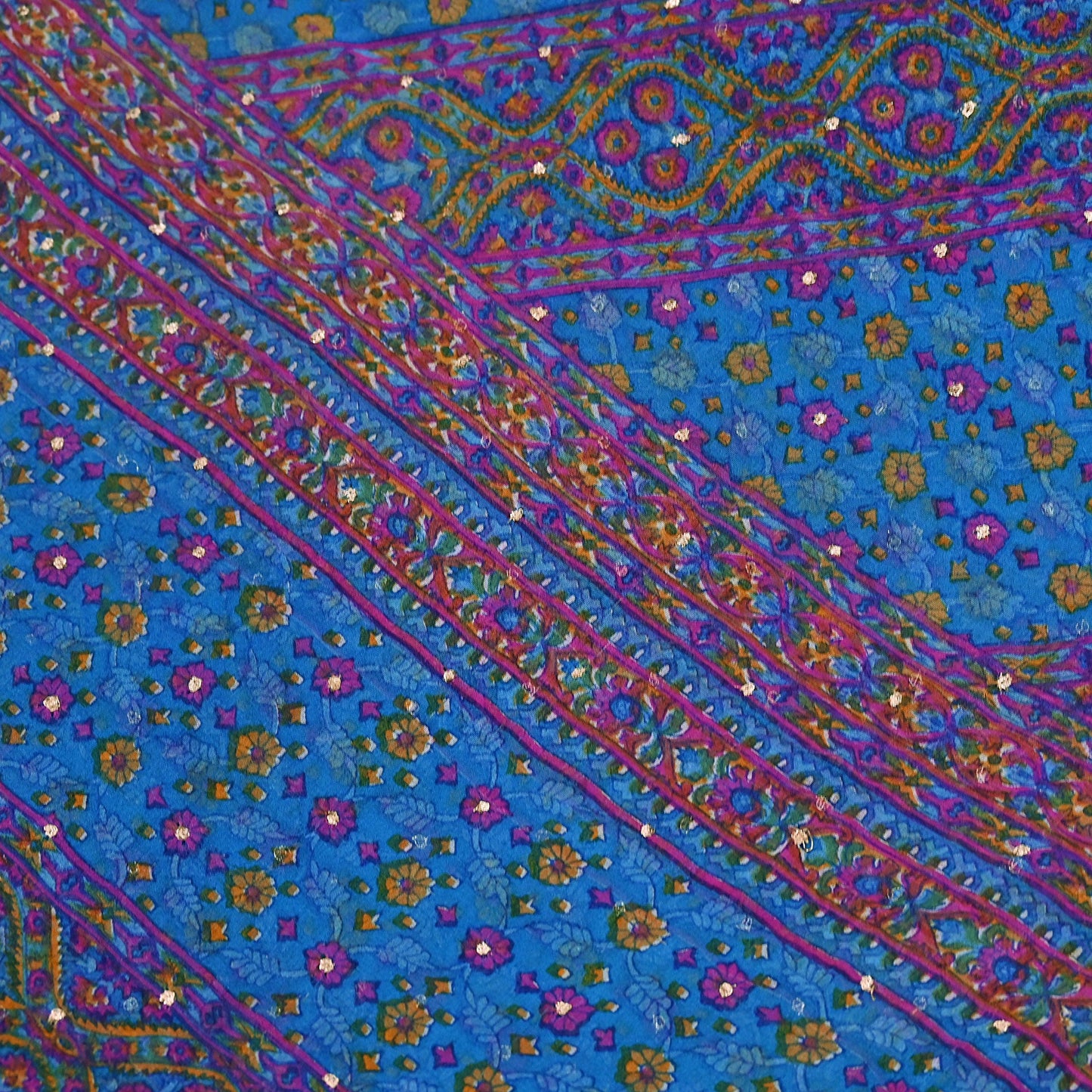 Indian Vintage Blue Dupatta Pure Chiffon Silk Long Stole Hand Embroidered Designer By Ritu Kumar Scarves Scarf Zari Zardozi
