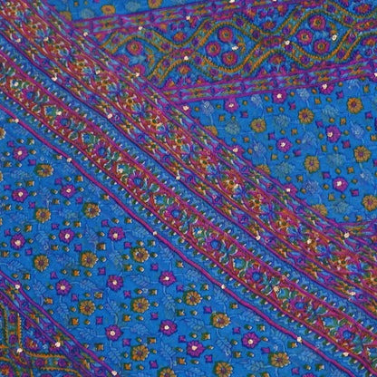 Indian Vintage Blue Dupatta Pure Chiffon Silk Long Stole Hand Embroidered Designer By Ritu Kumar Scarves Scarf Zari Zardozi