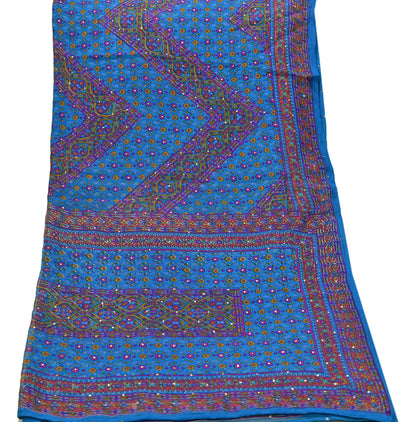 Indian Vintage Blue Dupatta Pure Chiffon Silk Long Stole Hand Embroidered Designer By Ritu Kumar Scarves Scarf Zari Zardozi