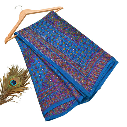 Indian Vintage Blue Dupatta Pure Chiffon Silk Long Stole Hand Embroidered Designer By Ritu Kumar Scarves Scarf Zari Zardozi