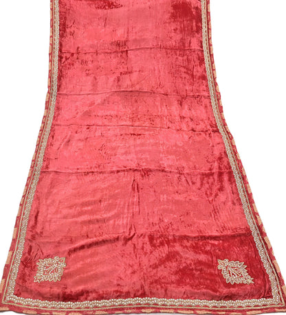 Indian Vintage Heavy Peach Dupatta Velvet Long Stole Hand Embroidered Scarves Zari Hijab Veil Wrap Bridal Dupatta Paisley