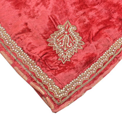 Indian Vintage Heavy Peach Dupatta Velvet Long Stole Hand Embroidered Scarves Zari Hijab Veil Wrap Bridal Dupatta Paisley