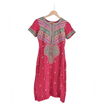 Indian Vintage Ritu Kumar Pink Pure Crepe Silk Long Kurta Hand Embroidered Printed Designer Ethnic Festive Party Wear Tunic