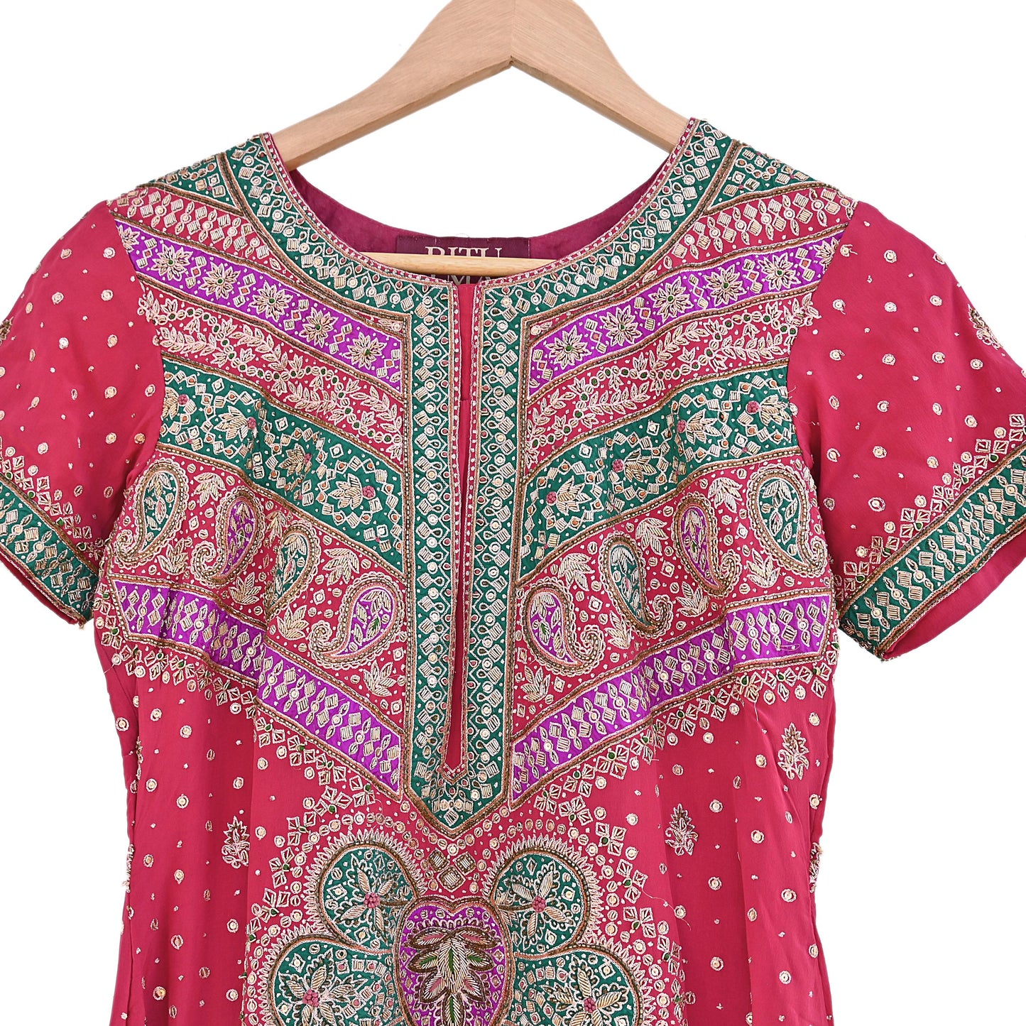 Indian Vintage Ritu Kumar Pink Pure Crepe Silk Long Kurta Hand Embroidered Printed Designer Ethnic Festive Party Wear Tunic