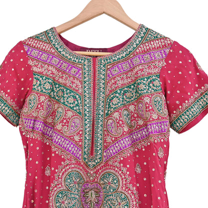 Indian Vintage Ritu Kumar Pink Pure Crepe Silk Long Kurta Hand Embroidered Printed Designer Ethnic Festive Party Wear Tunic