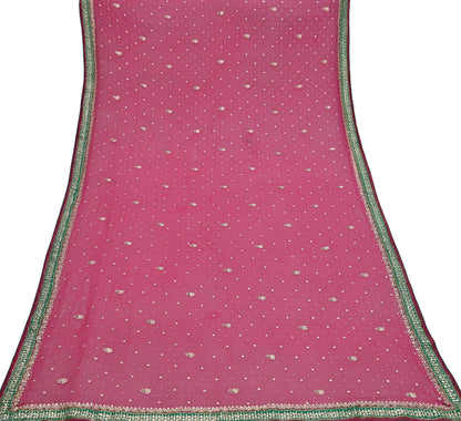 Indian Vintage Heavy Pink Dupatta Pure Georgette Silk Long Stole Hand Embroidered Designer By Ritu Kumar Scarves Scarf Zari Zardozi