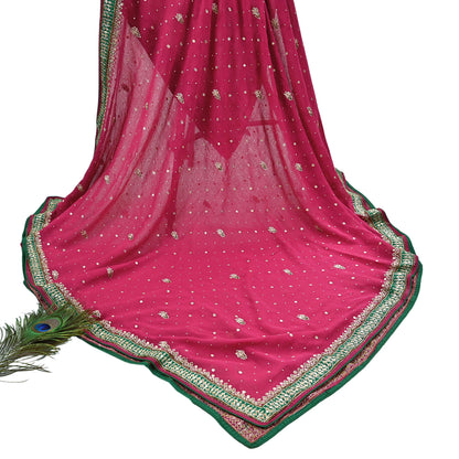 Indian Vintage Heavy Pink Dupatta Pure Georgette Silk Long Stole Hand Embroidered Designer By Ritu Kumar Scarves Scarf Zari Zardozi