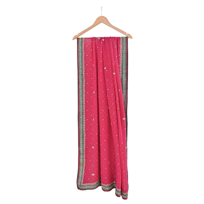 Indian Vintage Heavy Pink Dupatta Pure Georgette Silk Long Stole Hand Embroidered Designer By Ritu Kumar Scarves Scarf Zari Zardozi
