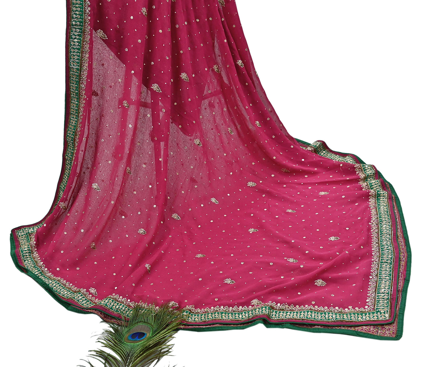 Indian Vintage Heavy Pink Dupatta Pure Georgette Silk Long Stole Hand Embroidered Designer By Ritu Kumar Scarves Scarf Zari Zardozi