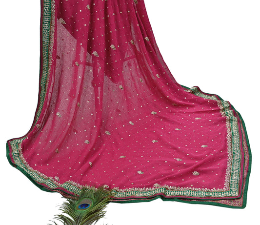 Indian Vintage Heavy Pink Dupatta Pure Georgette Silk Long Stole Hand Embroidered Designer By Ritu Kumar Scarves Scarf Zari Zardozi