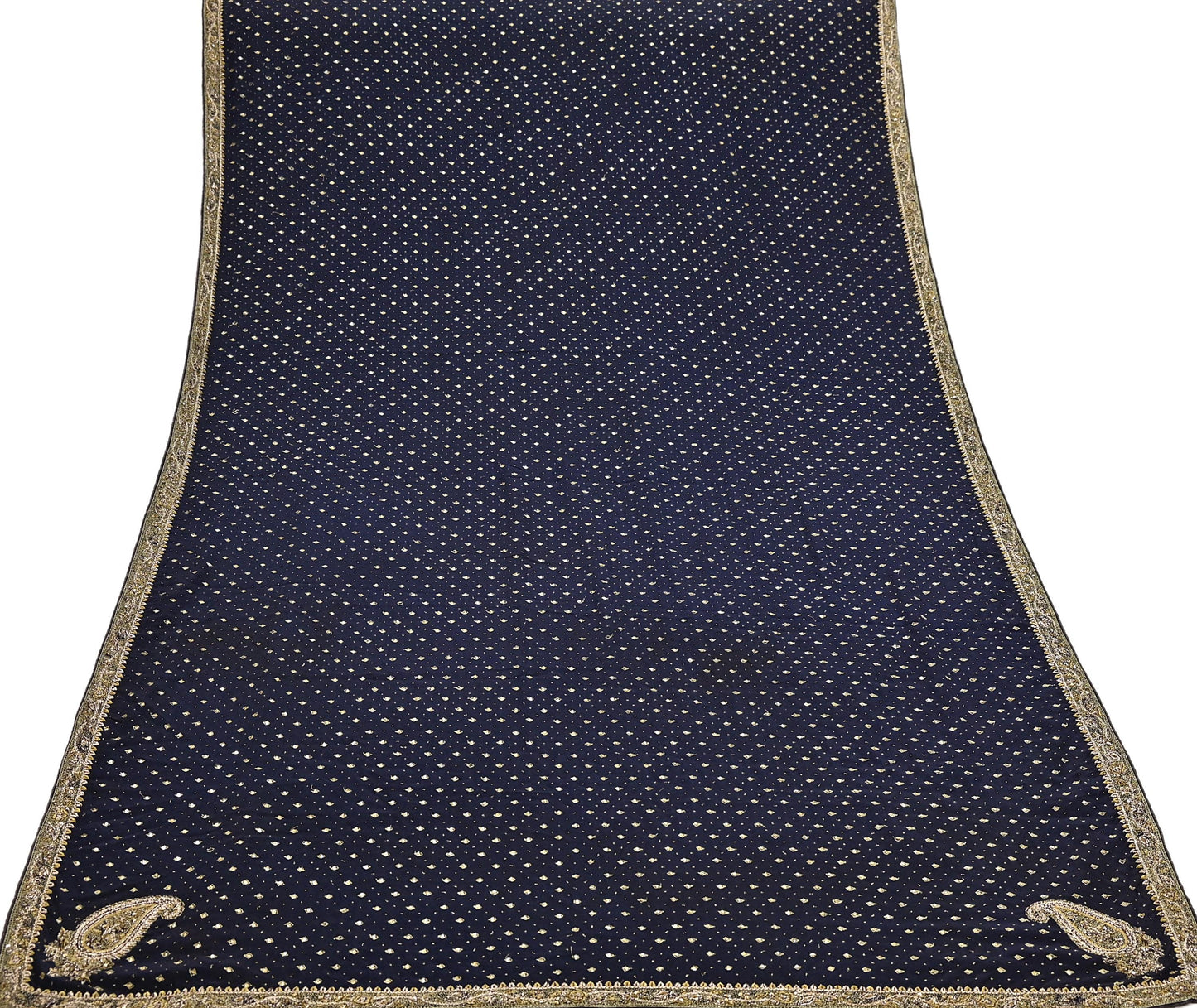 Indian Vintage Heavy Deep Blue Dupatta Pure Crepe Silk Long Stole Hand Embroidered Designer By Ritu Kumar Scarves Scarf Zari Zardozi