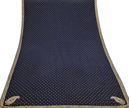 Indian Vintage Heavy Deep Blue Dupatta Pure Crepe Silk Long Stole Hand Embroidered Designer By Ritu Kumar Scarves Scarf Zari Zardozi