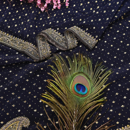 Indian Vintage Heavy Deep Blue Dupatta Pure Crepe Silk Long Stole Hand Embroidered Designer By Ritu Kumar Scarves Scarf Zari Zardozi