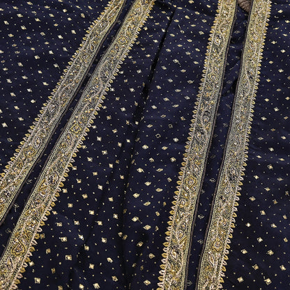 Indian Vintage Heavy Deep Blue Dupatta Pure Crepe Silk Long Stole Hand Embroidered Designer By Ritu Kumar Scarves Scarf Zari Zardozi