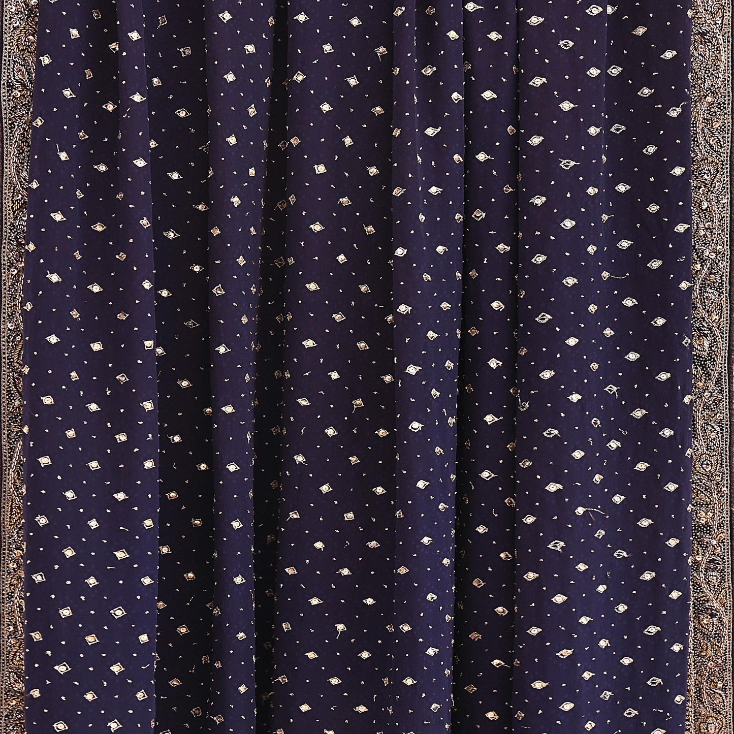 Indian Vintage Heavy Deep Blue Dupatta Pure Crepe Silk Long Stole Hand Embroidered Designer By Ritu Kumar Scarves Scarf Zari Zardozi