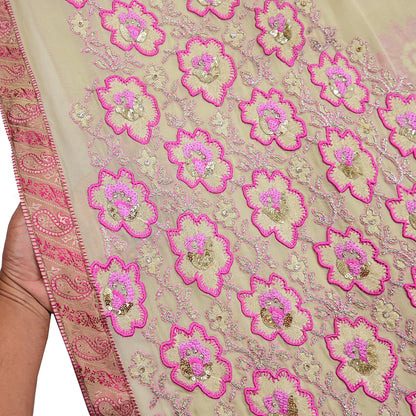 Indian Vintage Heavy Sari Ivory Pure Georgette Silk Hand Beaded Sarees Craft Fabric 5Yd Sewing Soft Ethnic Wedding Sarees Dress making