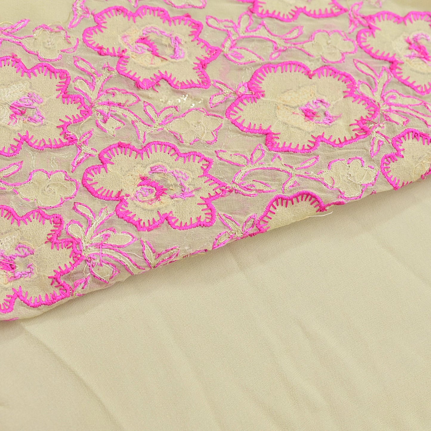 Indian Vintage Heavy Sari Ivory Pure Georgette Silk Hand Beaded Sarees Craft Fabric 5Yd Sewing Soft Ethnic Wedding Sarees Dress making