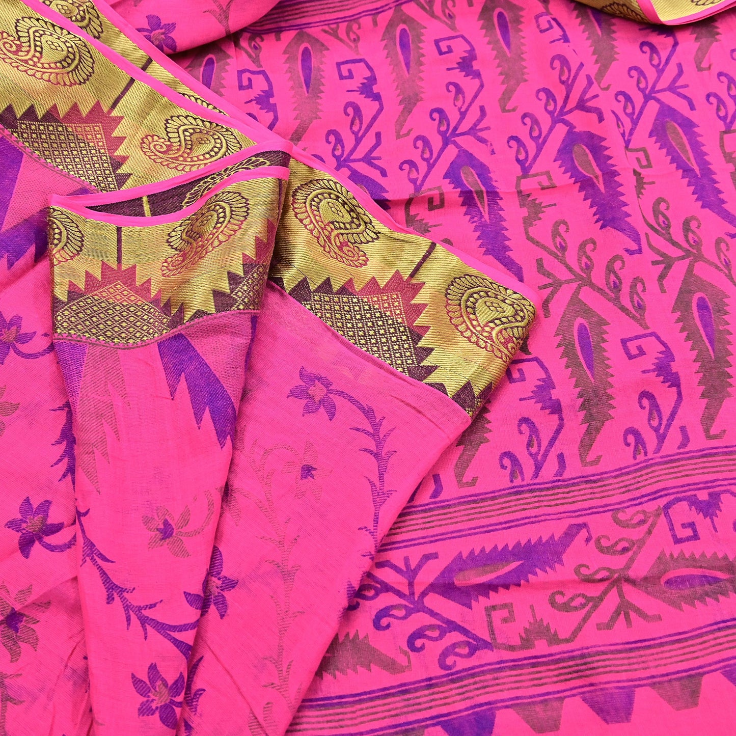 Indian Vintage Sari Pink Printed Pure Cotton Sarees Craft Fabric 5Yd Soft Sewing Sarong Wrap Boho Floral Quilting Dress making