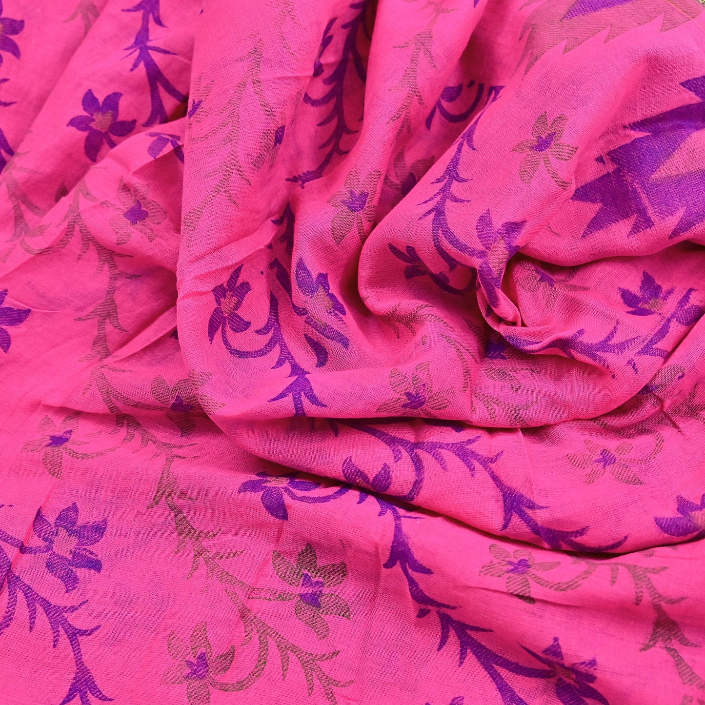 Indian Vintage Sari Pink Printed Pure Cotton Sarees Craft Fabric 5Yd Soft Sewing Sarong Wrap Boho Floral Quilting Dress making