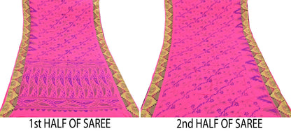 Indian Vintage Sari Pink Printed Pure Cotton Sarees Craft Fabric 5Yd Soft Sewing Sarong Wrap Boho Floral Quilting Dress making