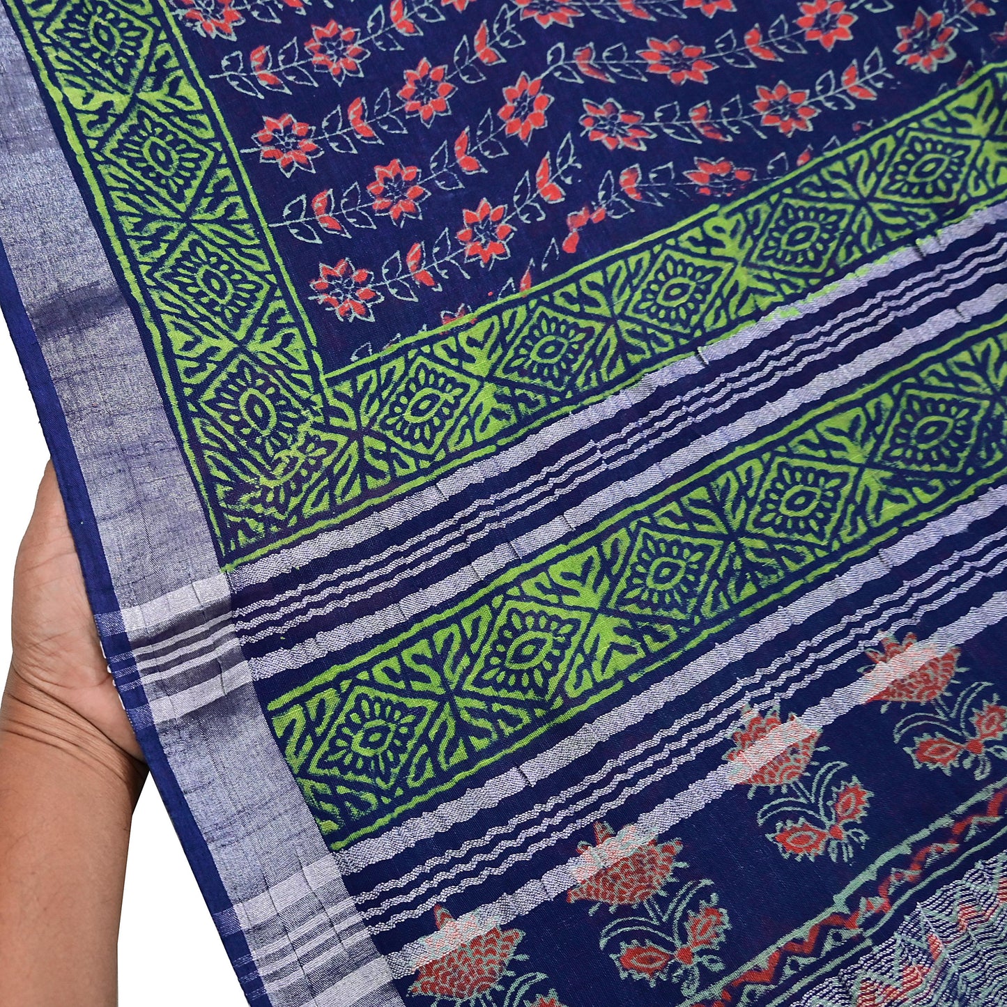 Indian Vintage Sari Blue Woven 100% Pure Cotton Sarees Craft Fabric 6Yd Floral Upcycle Quilting Crafting Dress making Upcycle Boho Wrap
