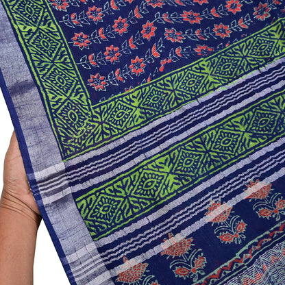 Indian Vintage Sari Blue Woven 100% Pure Cotton Sarees Craft Fabric 6Yd Floral Upcycle Quilting Crafting Dress making Upcycle Boho Wrap