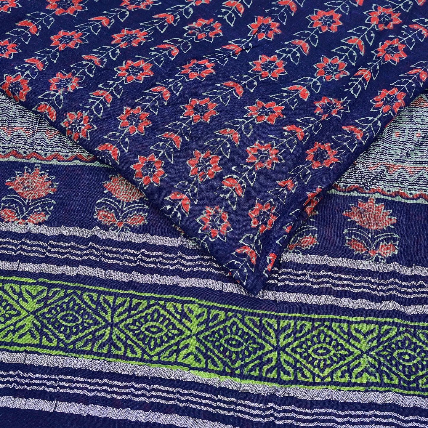 Indian Vintage Sari Blue Woven 100% Pure Cotton Sarees Craft Fabric 6Yd Floral Upcycle Quilting Crafting Dress making Upcycle Boho Wrap