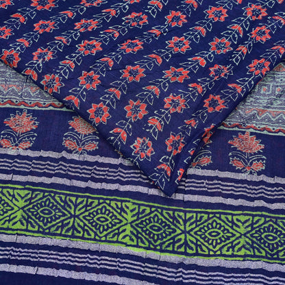 Indian Vintage Sari Blue Woven 100% Pure Cotton Sarees Craft Fabric 6Yd Floral Upcycle Quilting Crafting Dress making Upcycle Boho Wrap