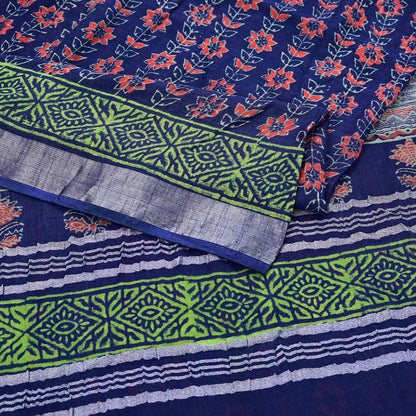 Indian Vintage Sari Blue Woven 100% Pure Cotton Sarees Craft Fabric 6Yd Floral Upcycle Quilting Crafting Dress making Upcycle Boho Wrap