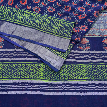 Indian Vintage Sari Blue Woven 100% Pure Cotton Sarees Craft Fabric 6Yd Floral Upcycle Quilting Crafting Dress making Upcycle Boho Wrap