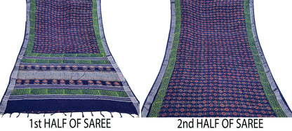 Indian Vintage Sari Blue Woven 100% Pure Cotton Sarees Craft Fabric 6Yd Floral Upcycle Quilting Crafting Dress making Upcycle Boho Wrap