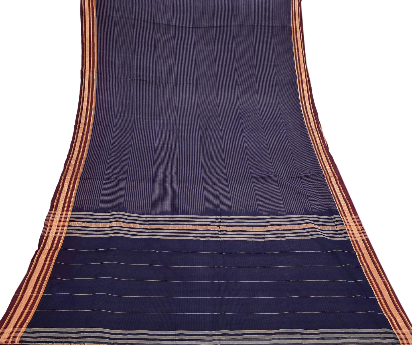 Vintage Sari Blue Pure Cotton Hand Woven Sarees Craft Fabric 5Yd Sewing Soft Crafting Dress making Upcycle Quilting Upcycle Zari Border